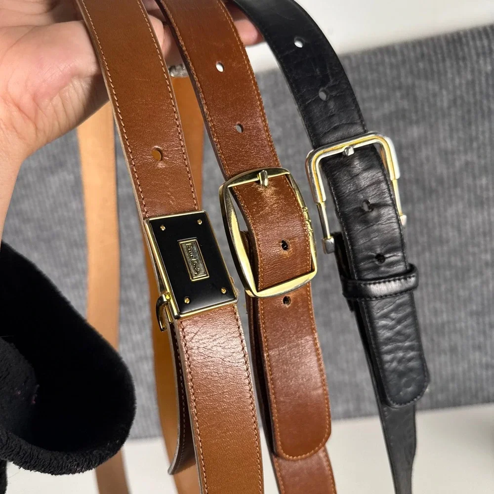 Pierre Cardin Vintage Leather Belt Bundle Womens Black Brown Tan Cowhide 34 F14Q